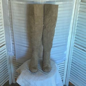 Knee high faux suede tan boots